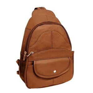 Snap Front Leather Backpack Travel School Taupe